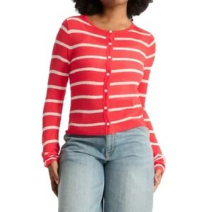 Wild Fable Women's Red White Stripe Long Sleeve‎ Cardigan Sweater Size XL